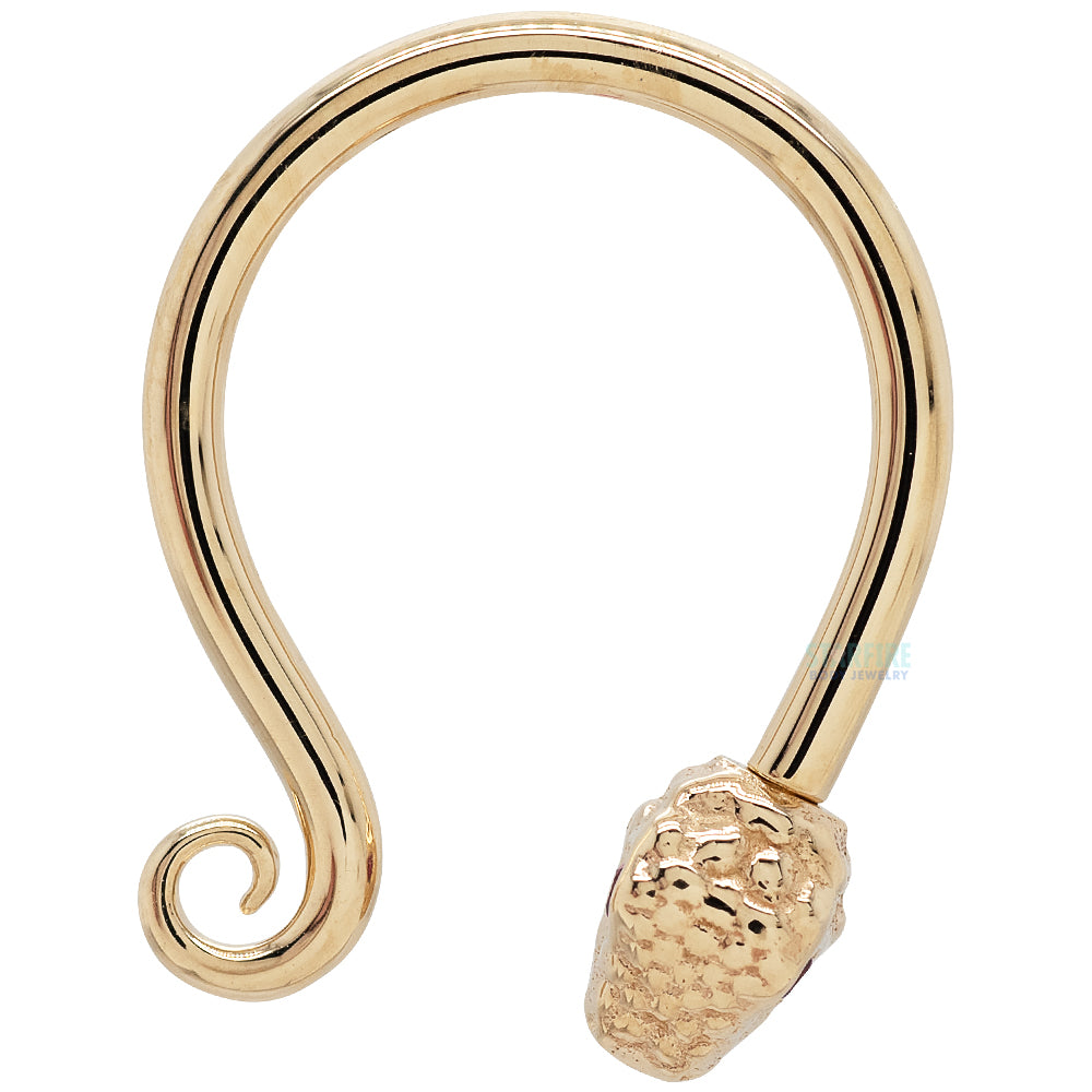 Serpent Circular Barbell in Gold & Platinum with Rubies