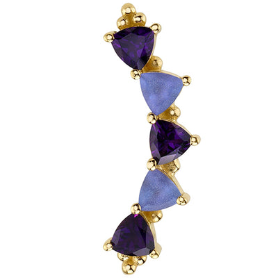 Trillion "Panaraya" Threaded End in Gold with Amethyst & Sandblasted Tanzanite