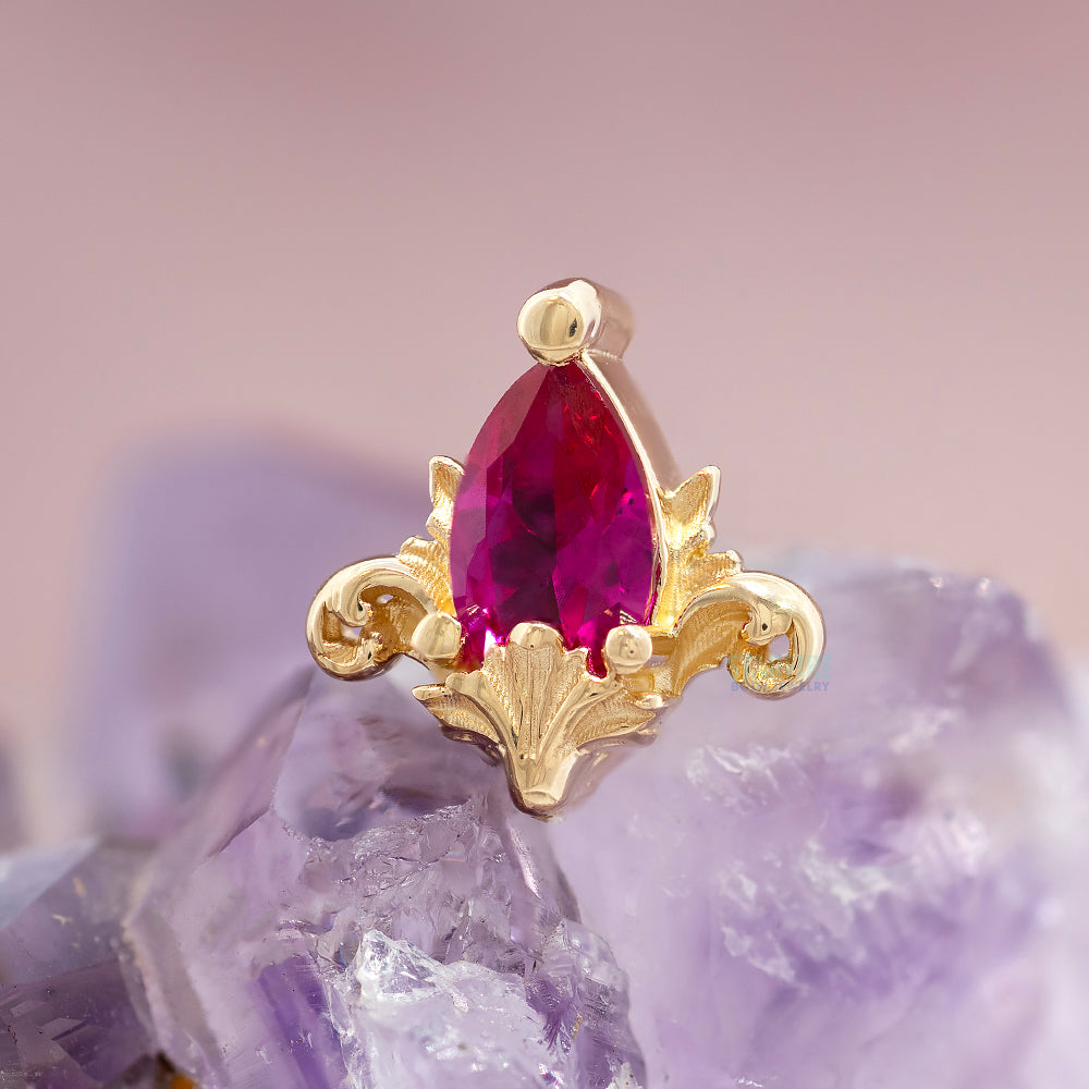 "Awakening" Threaded End in Gold with Ruby