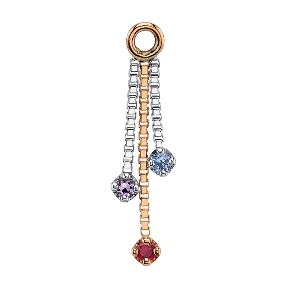 "Be My Druidess" Chain Charm in Gold with Light Amethyst, Ruby & Polar Sapphire