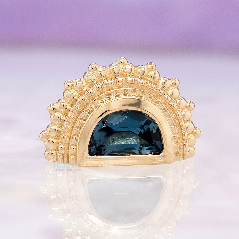 Afghan Moon Threaded End in Gold & Platinum with London Blue Topaz