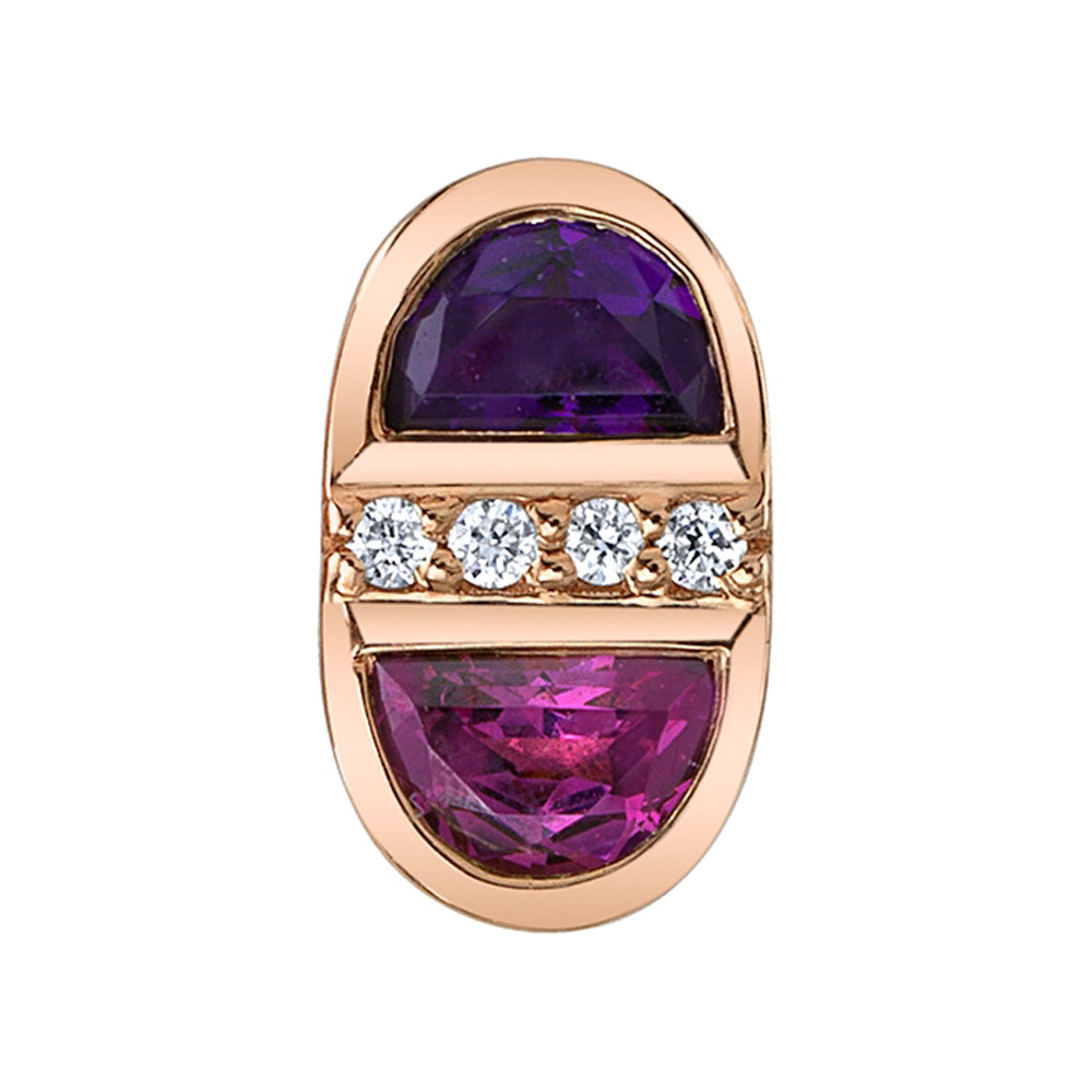 "Mimas" Threaded End in Gold with Rhodolite, Amethyst & Diamonds