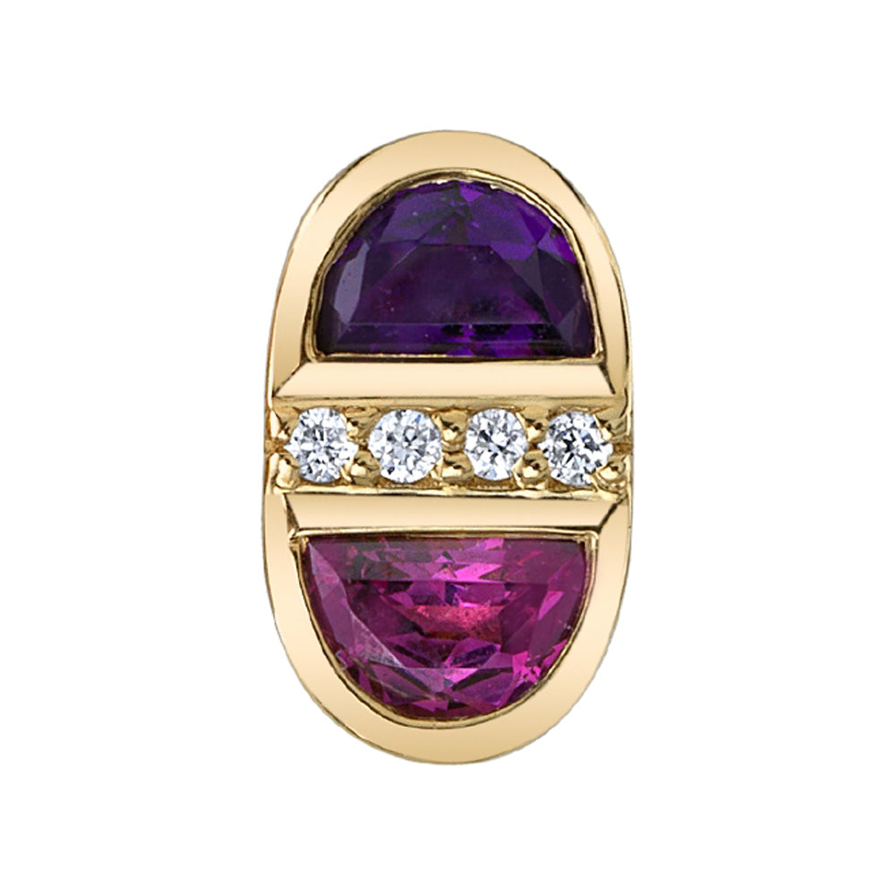 "Mimas" Threaded End in Gold with Rhodolite, Amethyst & Diamonds