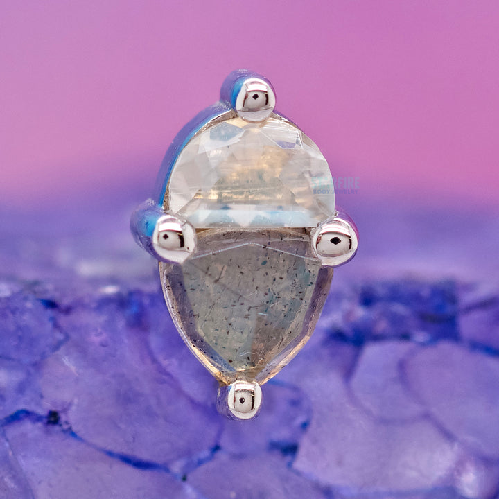 "Eon" Threaded End in Gold with Rose Cut Labradorite & Rainbow Moonstone
