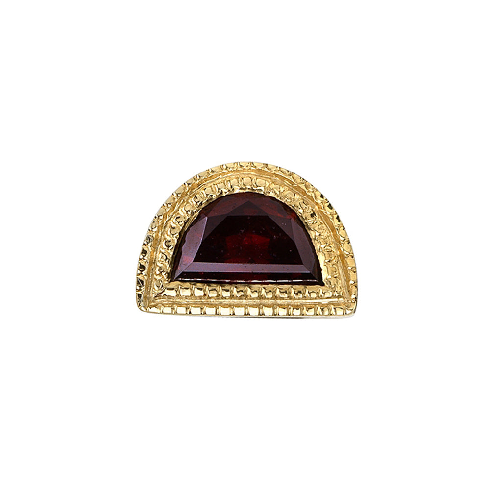 Milgrain Half Moon Threaded End in Gold with Garnet