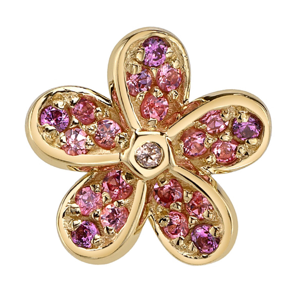 "Kaena" Threaded End in Gold & Platinum with Rhodolite, Padparadscha Sapphire and Champagne Sapphire