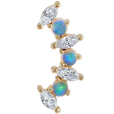 "Sara" Threaded End in Gold with Diamond & Genuine White Opals