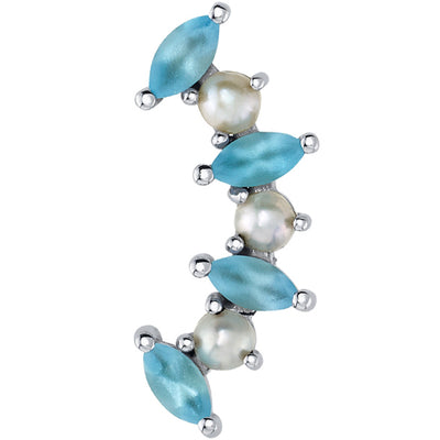 "Sara" Threaded End in Gold with Sandblasted Swiss Blue Topaz & Pearls