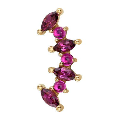 Tiny "Sara" Threaded End in Gold with Rhodolite & Hot Pink Sapphire Cabochon