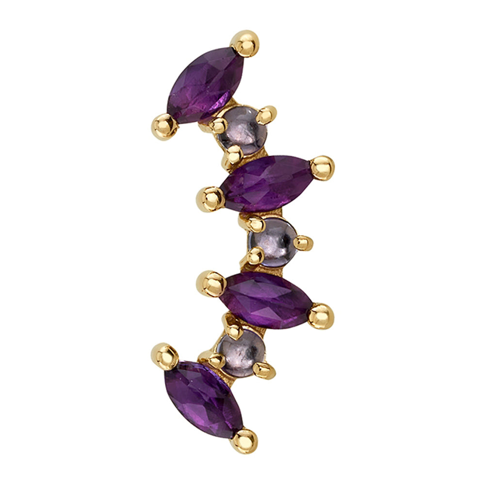 Tiny "Sara" Threaded End in Gold with Rose Cut Amethyst & Iolite Cabochon