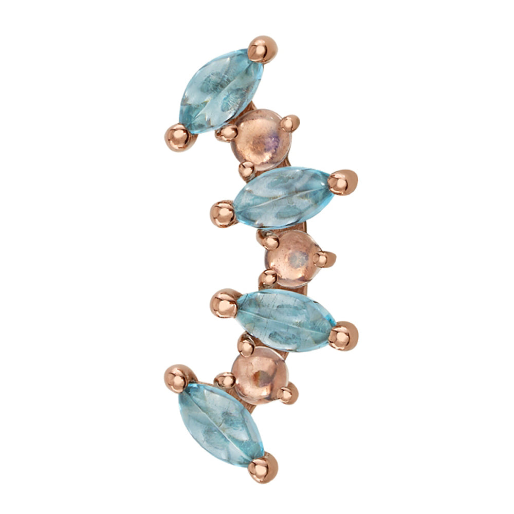 "Sara" Threaded End in Gold with Swiss Blue Topaz Cabochon & Rainbow Moonstone