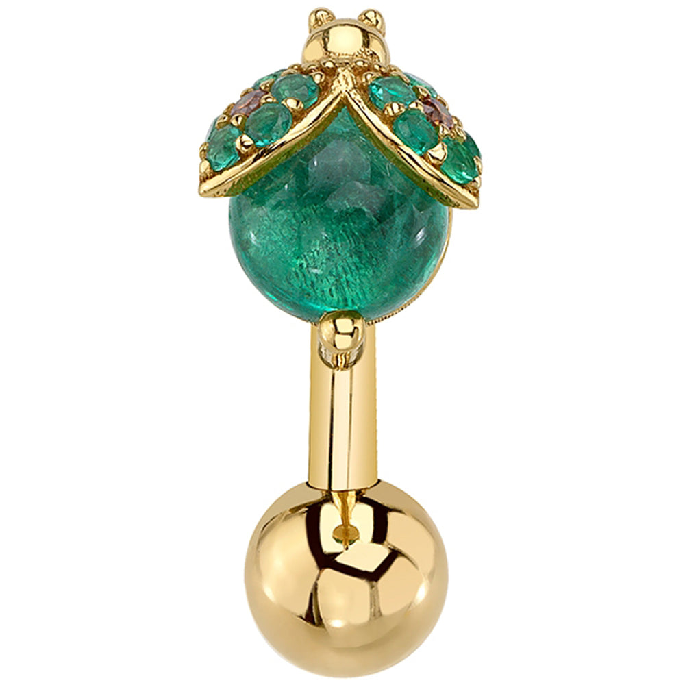 "Lady Bird" Top Loader Navel Curve in Gold & Platinum with Emerald & Orange Cognac Diamonds