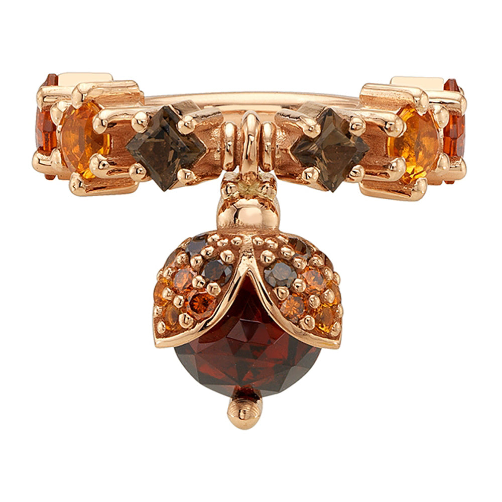 "Mariquita" Hinge Ring in Gold & Platinum with Madeira Citrine, Citrine, Smoky Quartz, Garnet, Chocolate Diamond & Orange Cognac Diamond