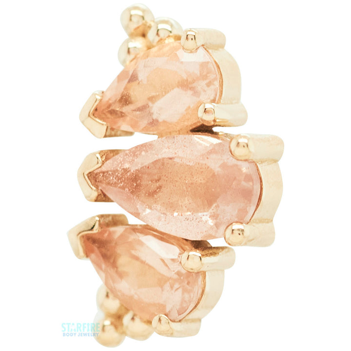 "Graduated 3 Gem Pear Panaraya" Threaded End in Gold with Oregon Sunstones