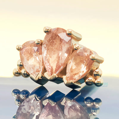 "Graduated 3 Gem Pear Panaraya" Threaded End in Gold with Oregon Sunstones