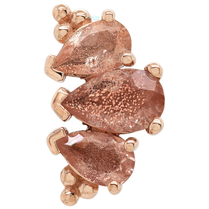 "Graduated 3 Gem Pear Panaraya" Threaded End in Gold with Oregon Sunstones