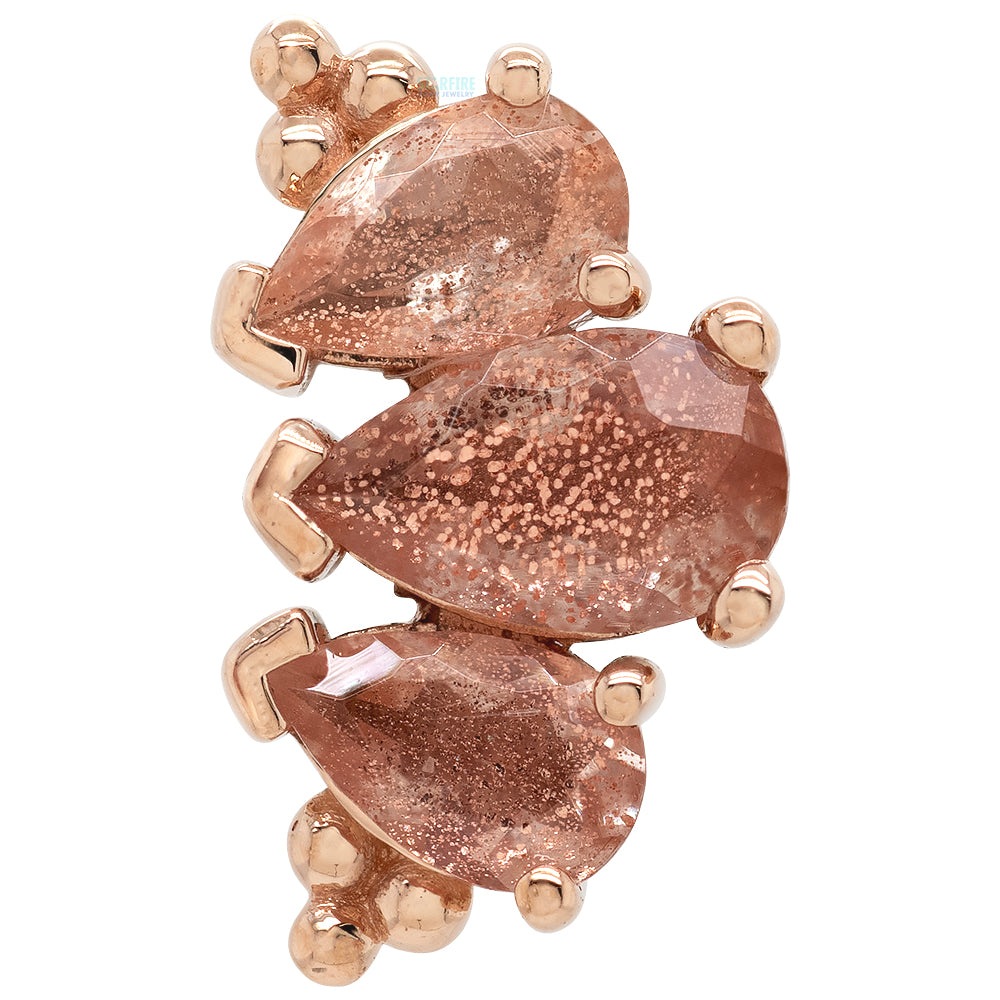 "Graduated 3 Gem Pear Panaraya" Threaded End in Gold with Oregon Sunstones