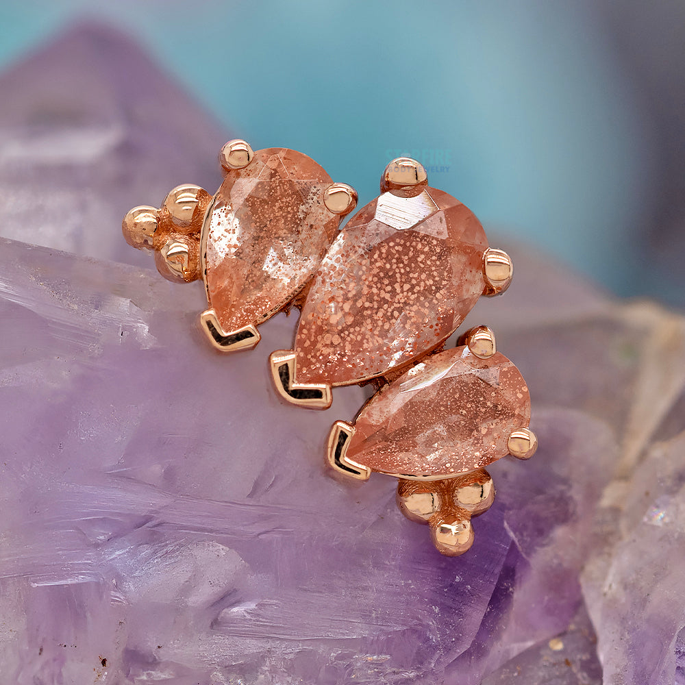 "Graduated 3 Gem Pear Panaraya" Threaded End in Gold with Oregon Sunstones