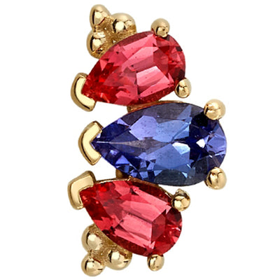 "Graduated 3 Gem Pear Panaraya" Threaded End in Gold with Padparadscha Sapphire & Tanzanite