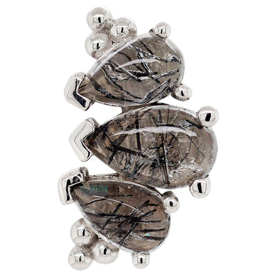 "Graduated 3 Gem Pear Panaraya" Threaded End in Gold with Tourmalinated Quartz