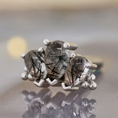 "Graduated 3 Gem Pear Panaraya" Threaded End in Gold with Tourmalinated Quartz
