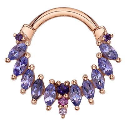 "Skylar" Hinge Ring in Gold with Tanzanite, Amethyst, Rhodolite & Light Amethyst