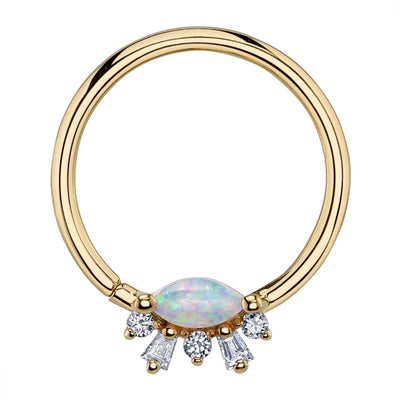 "Change of Heart" Seam Ring in Gold with Diamond & Genuine White Opal