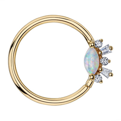 "Change of Heart" Seam Ring in Gold with Diamond & Genuine White Opal