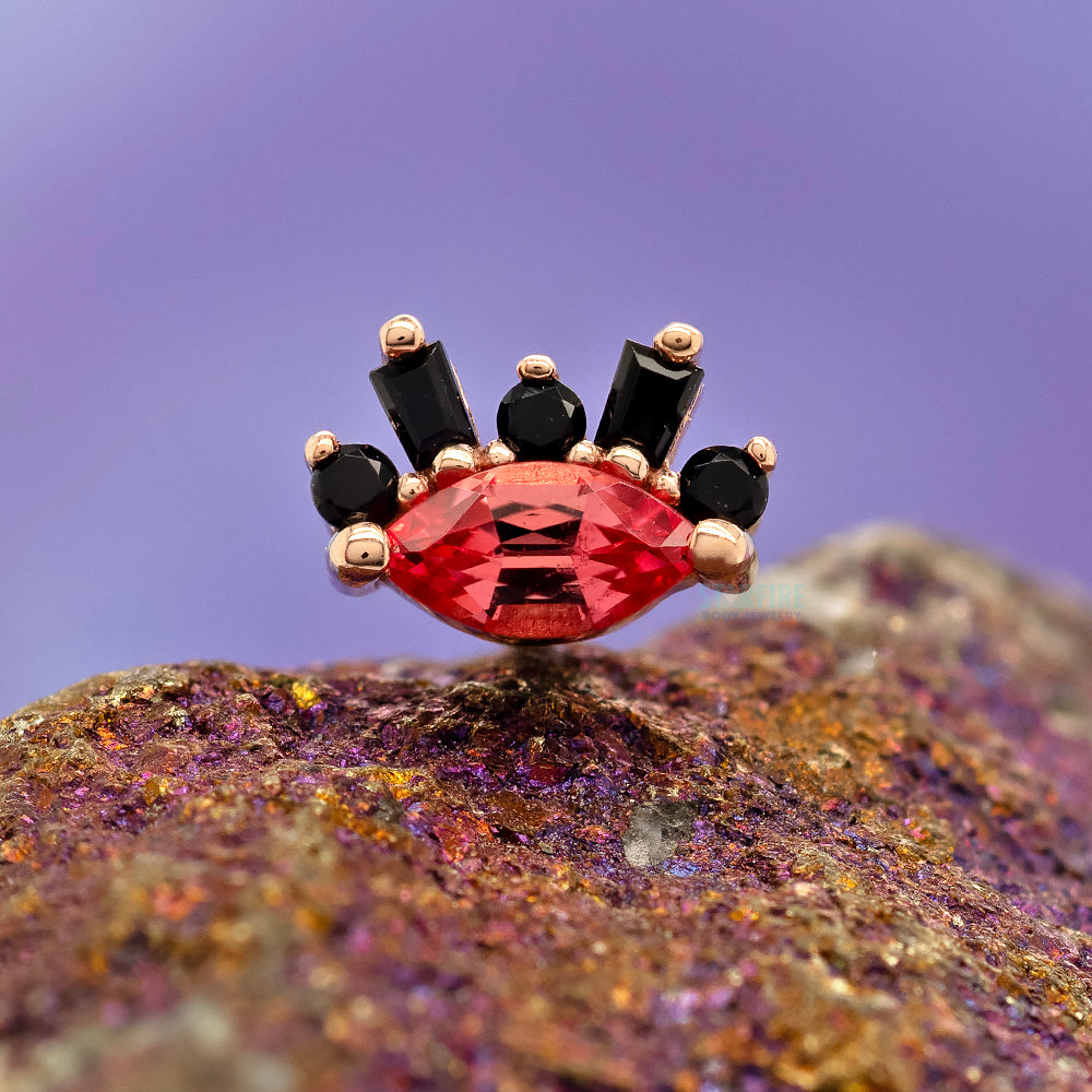 "Change of Heart" Threaded End in Gold with Onyx & Padparadscha Sapphire