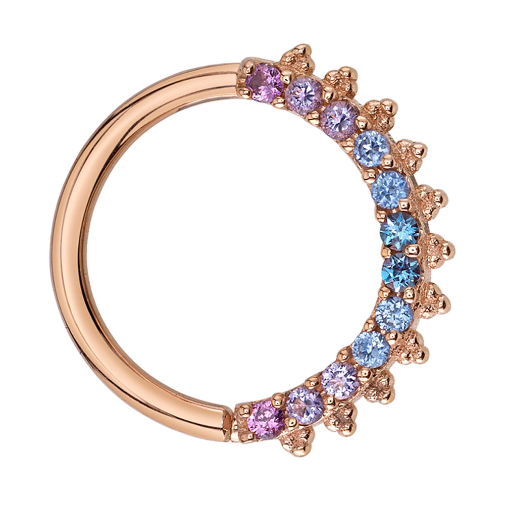 "Eleanor" Seam Ring in Gold with Chatham Alexandrite, Polar Sapphire, Light Amethyst & Rhodolite