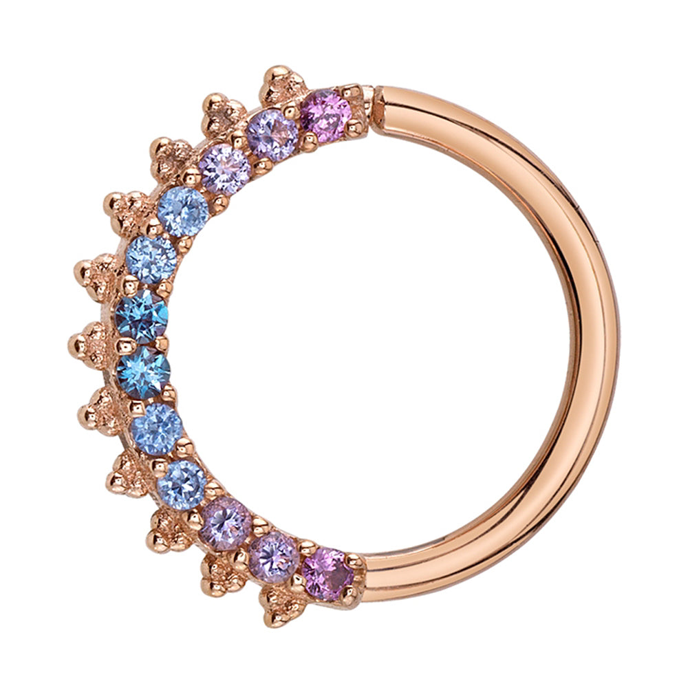 "Eleanor" Seam Ring in Gold with Chatham Alexandrite, Polar Sapphire, Light Amethyst & Rhodolite