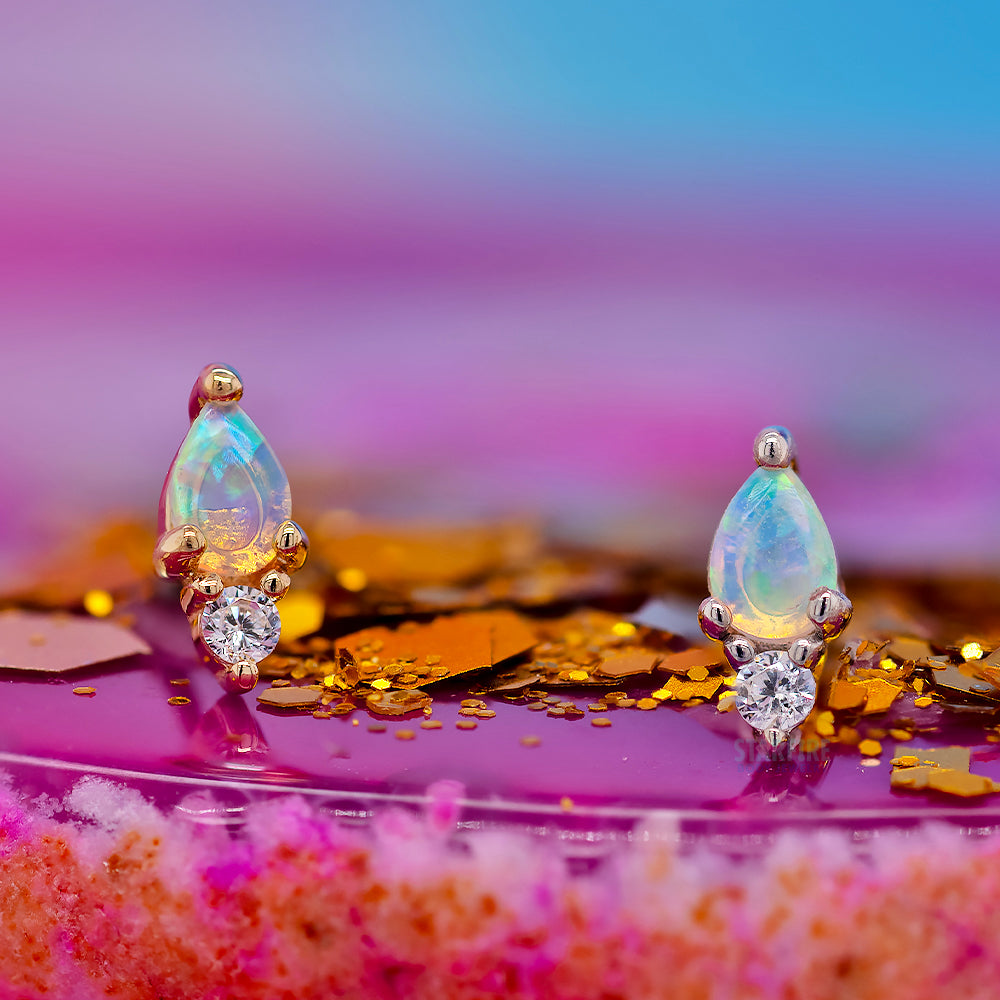 threadless: "Daydream" End in Gold with Genuine White Opal & CZ
