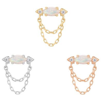 threadless: "Limitless" End with Chains in Gold with Genuine White Opal & CZ