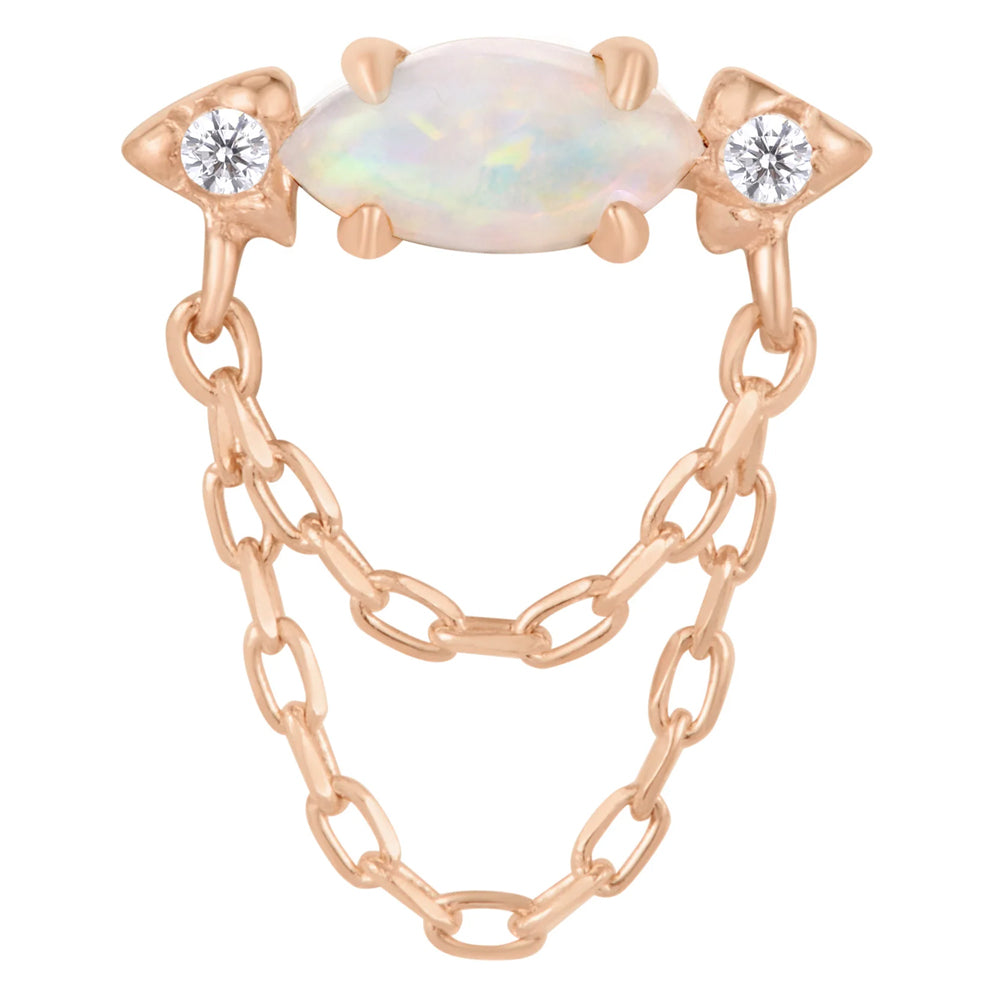 threadless: "Limitless" End with Chains in Gold with Genuine White Opal & CZ