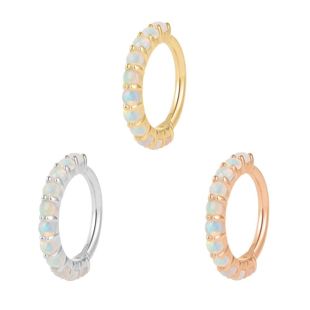 "Lillia" Hinge Ring / Clicker in Gold with Genuine White Opals