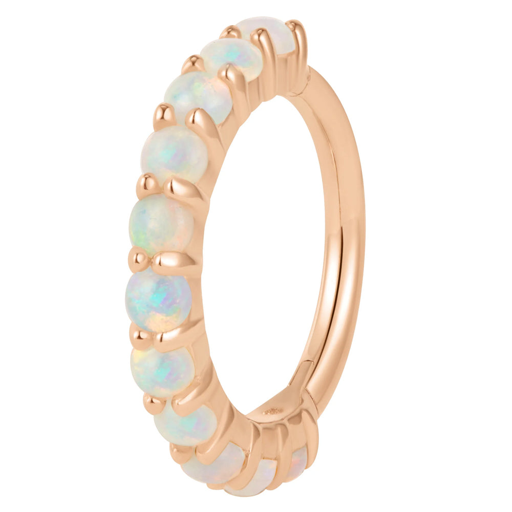 "Lillia" Hinge Ring / Clicker in Gold with Genuine White Opals