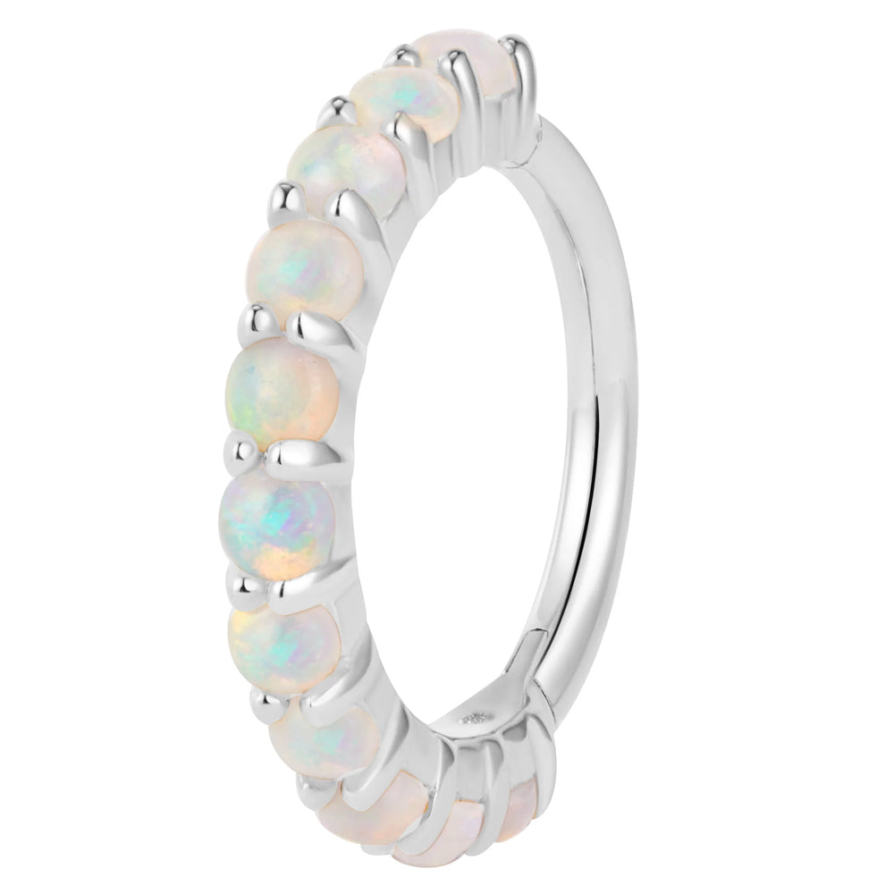 "Lillia" Hinge Ring / Clicker in Gold with Genuine White Opals