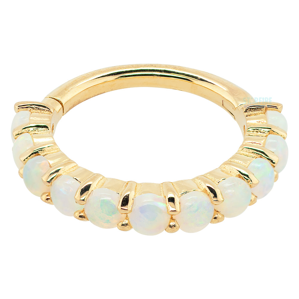 "Lillia" Hinge Ring / Clicker in Gold with Genuine White Opals