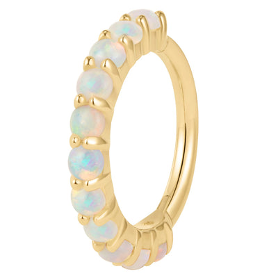 "Lillia" Hinge Ring / Clicker in Gold with Genuine White Opals