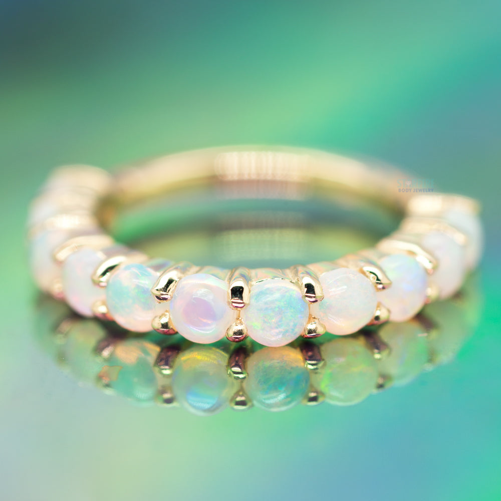 "Lillia" Hinge Ring / Clicker in Gold with Genuine White Opals