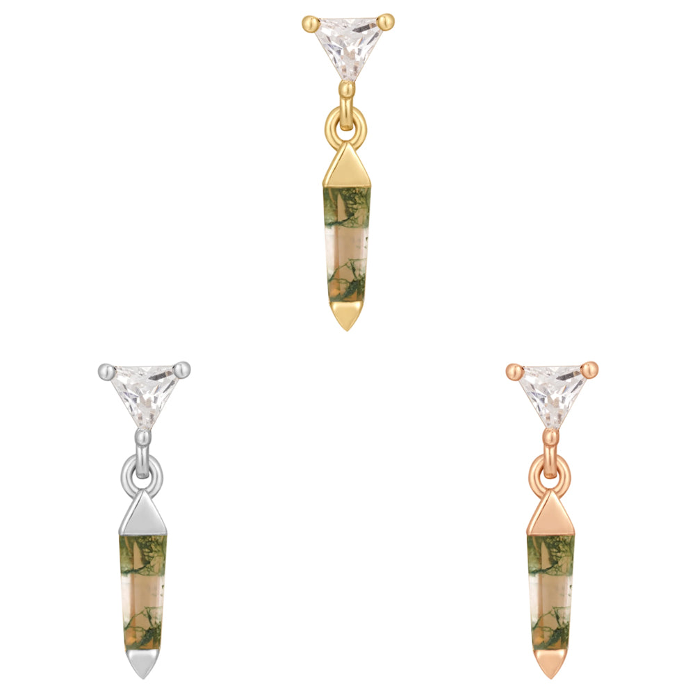 threadless: "Savvy" End with Dangle in Gold with Moss Agate & CZ