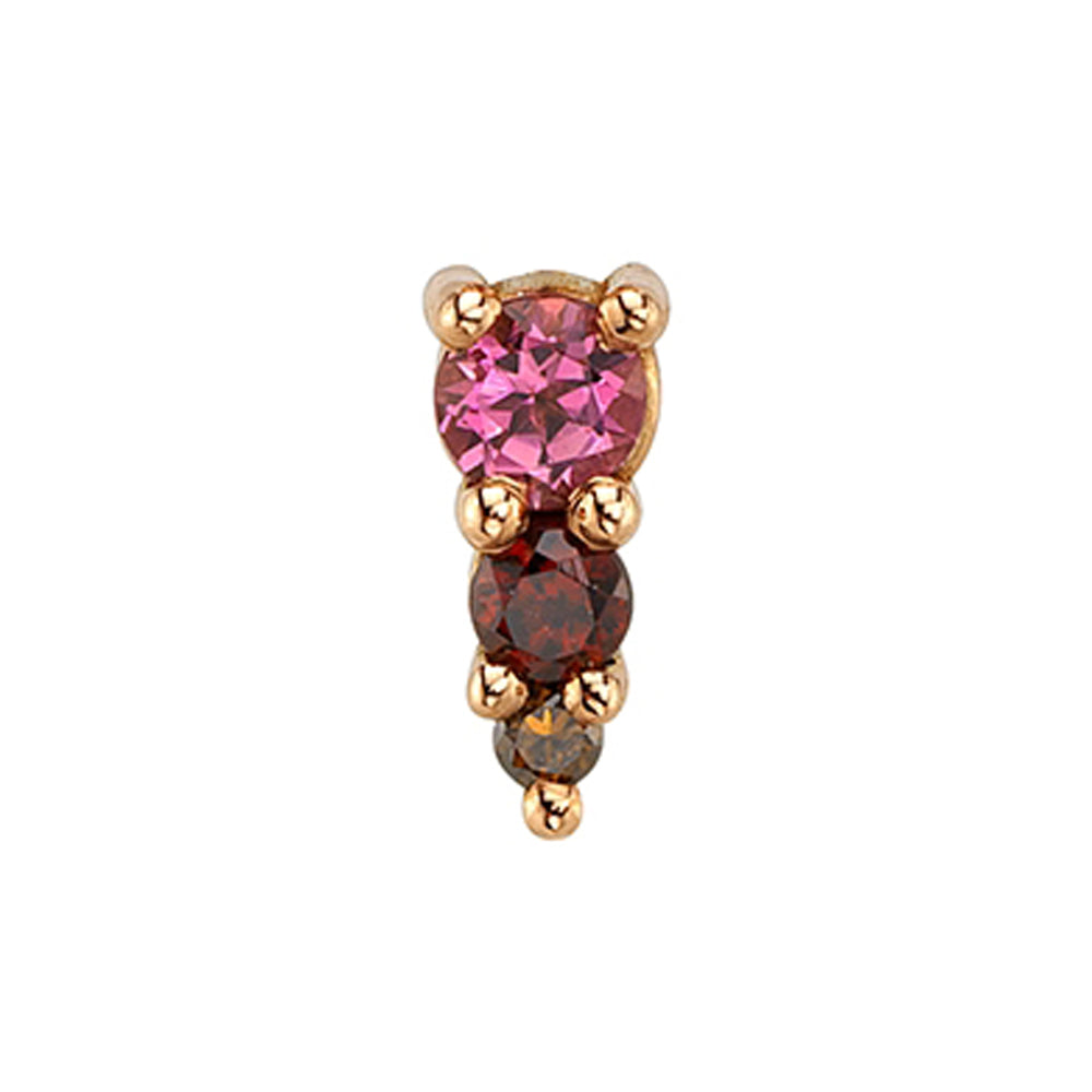 "Jeanie 3" Threaded End in Gold & Platinum with Pink Tourmaline, Garnet & Chocolate Diamond