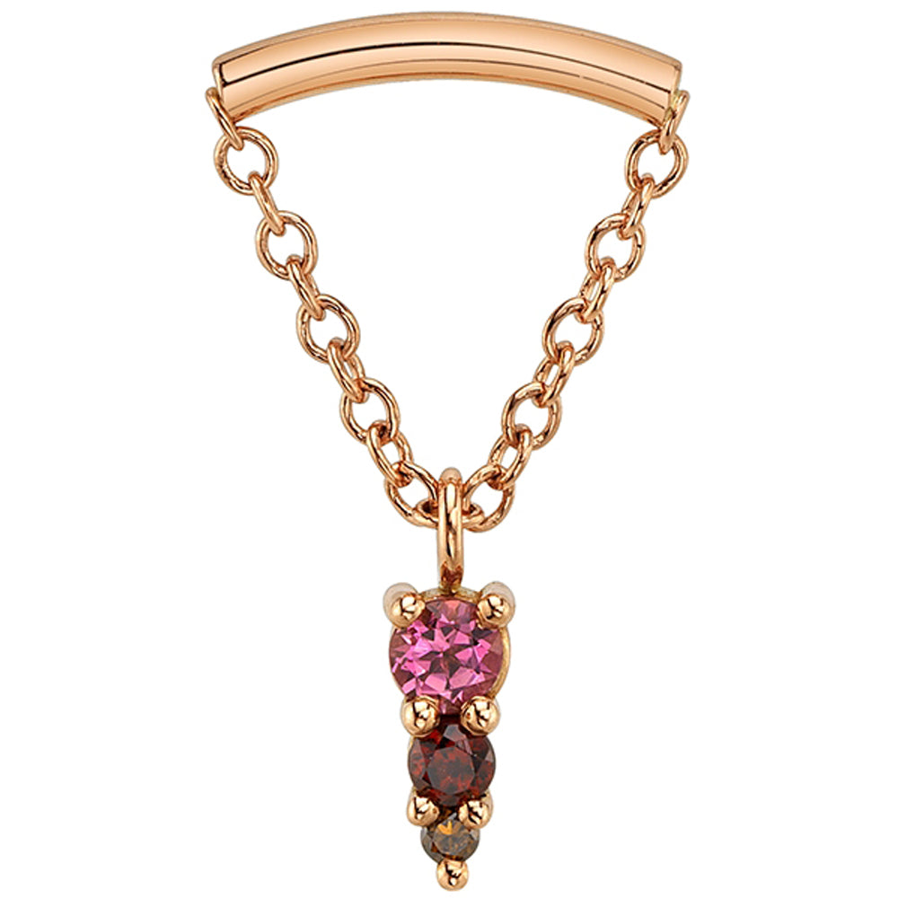 "Kendall Jeanie" Hidden Helix Threaded End in Gold & Platinum with Pink Tourmaline, Garnet & Chocolate Diamond