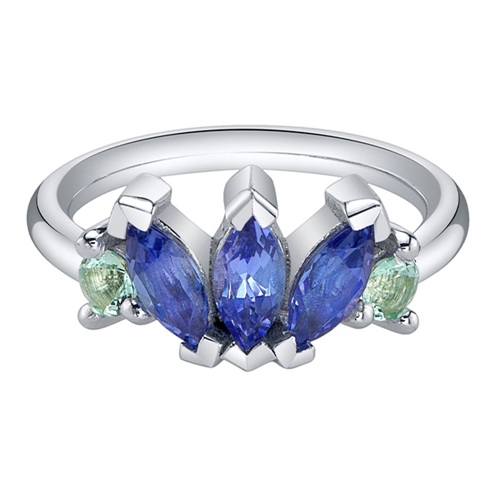 "Thalia" Seam Ring in Gold with Tanzanite & Mint Beryl