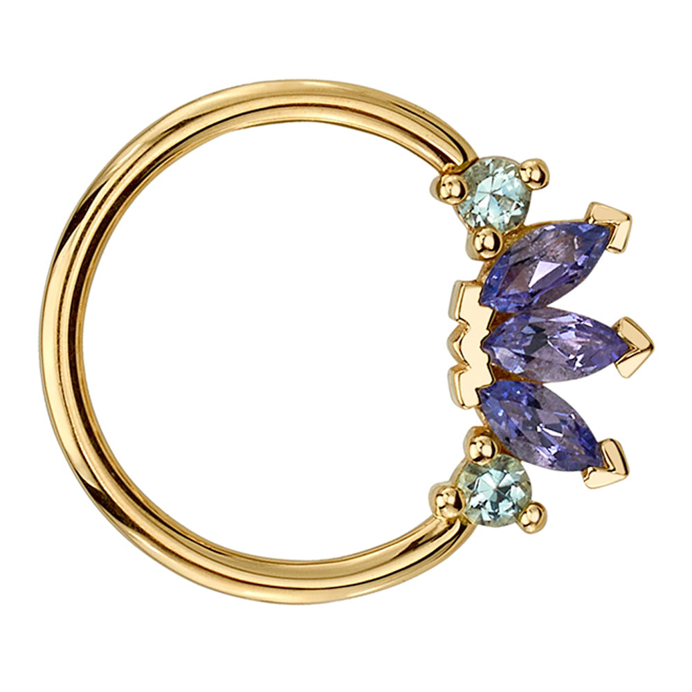 "Thalia" Seam Ring in Gold & Platinum with Tanzanite & Mint Beryl