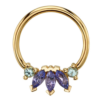 "Thalia" Seam Ring in Gold with Tanzanite & Mint Beryl