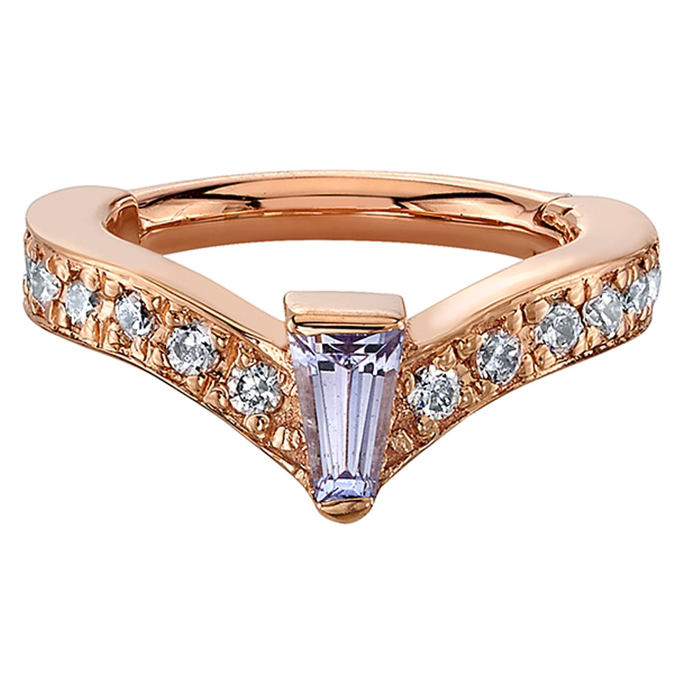 "Cherish Baguette" Hinge Ring in Gold with Diamond & Tanzanite