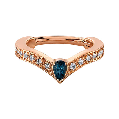 "Cherish Pear" Hinge Ring in Gold with Diamond & London Blue Topaz