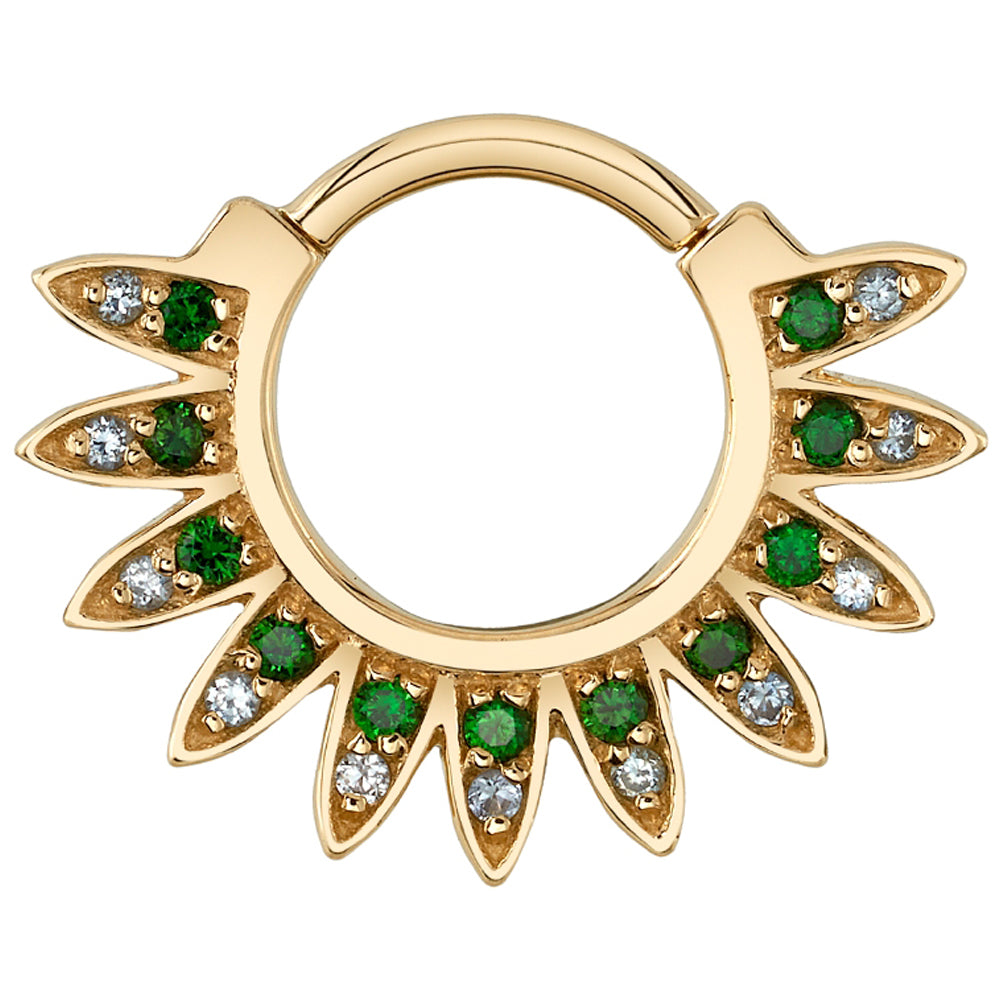 "Sunrise" Hinge Ring in Gold with Green Tourmaline & Grey Sapphires