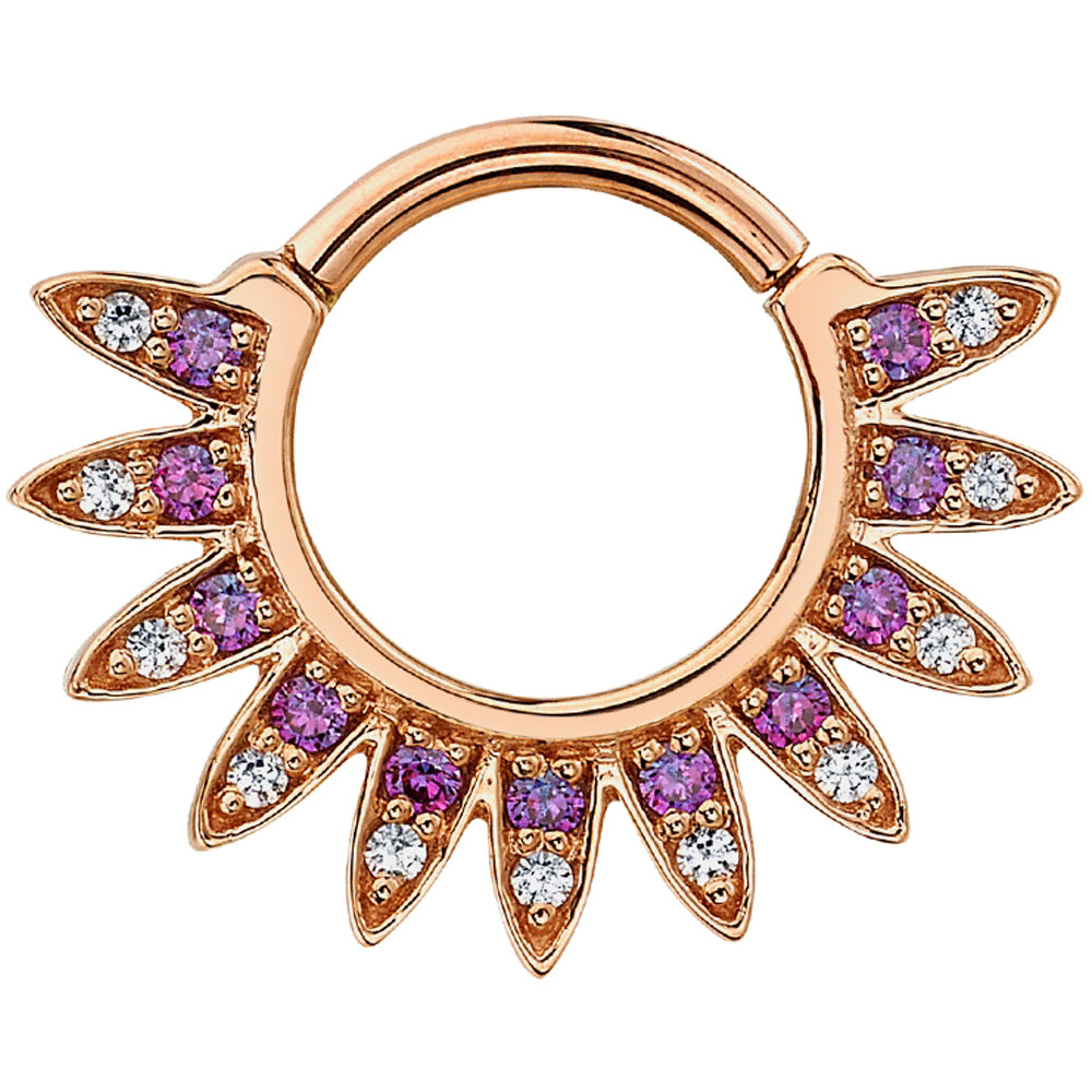 "Sunrise" Hinge Ring in Gold with Purple CZ & White CZ's